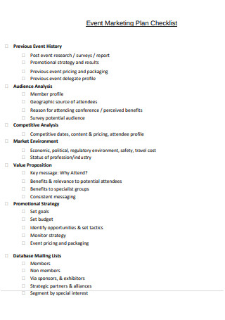 Event Marketing Plan Checklist Sample