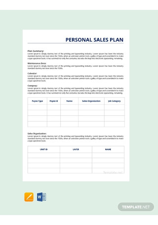 Free Personal Sales Plan Template