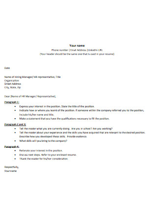 HR Manager Cover Letter Outline