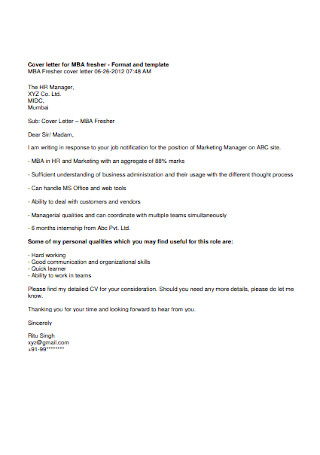 HR Manager Cover Letter Sample