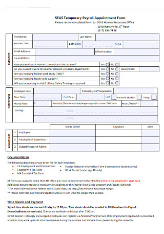 HR Payroll Appointment Form