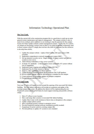 Information Technology Operational Plan Sample