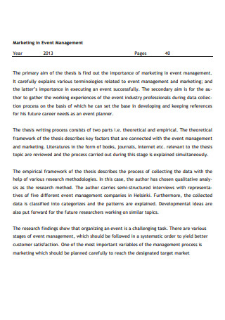 Marketing in Event Management Plan Sample
