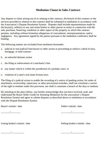 Mediation Clause in Sales Contract