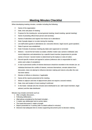 Meeting Minutes Checklist Sample