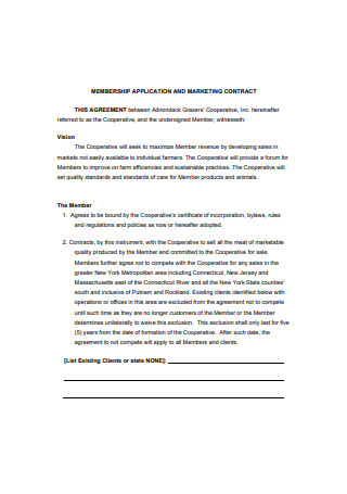 Membership Application and Marketing Contract Sample