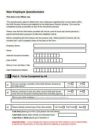 New Employee Questionnaire Sample