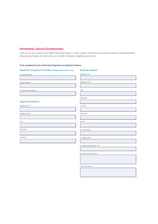 Partnership Contract Questionnaire Sample