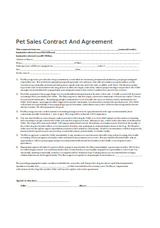 Pet Sales Contract and Agreement