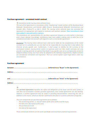 Purchase Agreement Annotated Model Contract