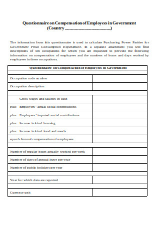 Questionnaire on Compensation of Employees