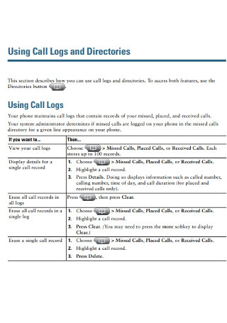 Sales Call Logs and Directories
