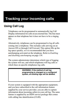 Sales Call Tracking Logs