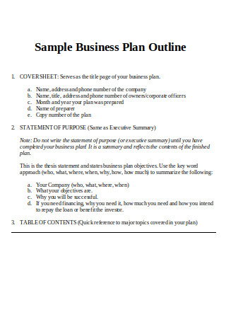 Sample Business Plan Outline