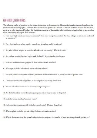 Sample Education Questionnaire