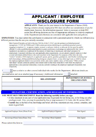 Sample Employee Disclosure Form