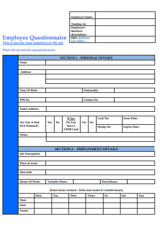 48+ SAMPLE Employee Questionnaires in PDF | MS Word | Excel