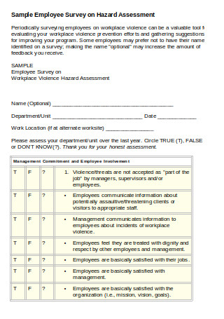 Sample Employee Survey on Hazard Assessment