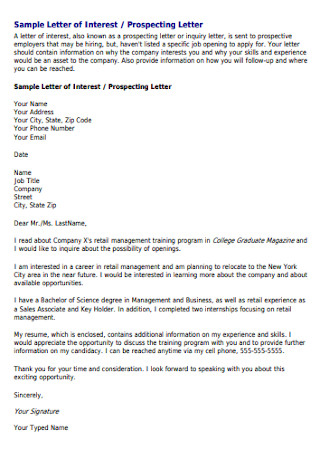 Sample Letter of Interest Prospecting Letter