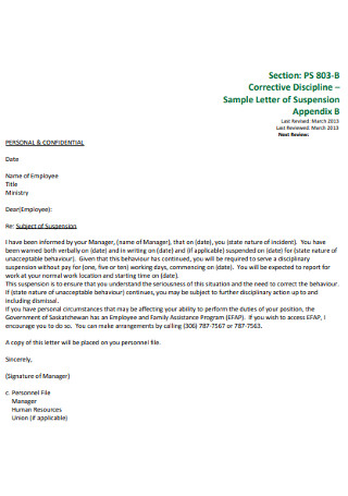 Sample Personal Suspension Letter
