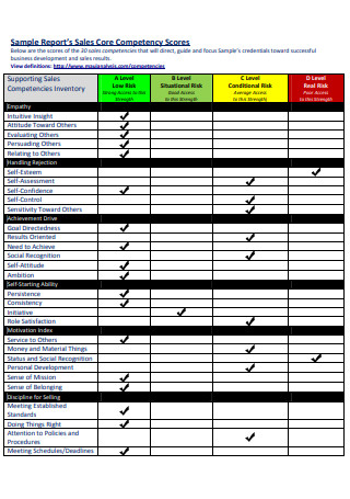 Sample Reports Sales Core Competency Scores