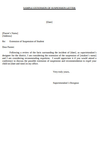 Sample Suspension Extension Letter