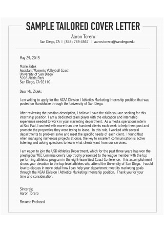 Sample Tailored Cover Letter