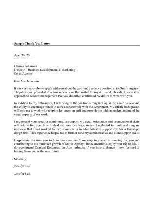 Sample Thank You Cover Letter