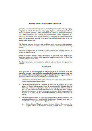 Scheme for Deemed Business Contract