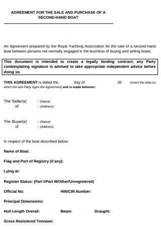 Second hand Boat Sale Agreement