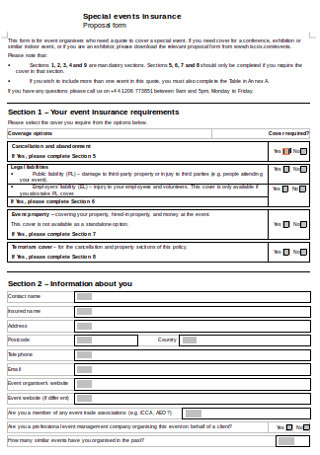 Special Event insurance Proposal Form