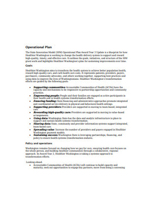 State Innovation Model Operational Plan