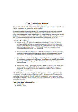 Task Force Meeting Minutes Sample