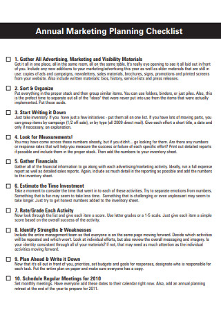 Annual Marketing Planning Checklist