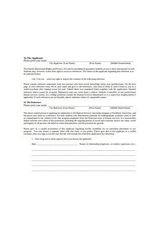 Application Internship Letter of Recommendation