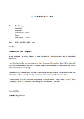 Basic Resignation Letter Sample