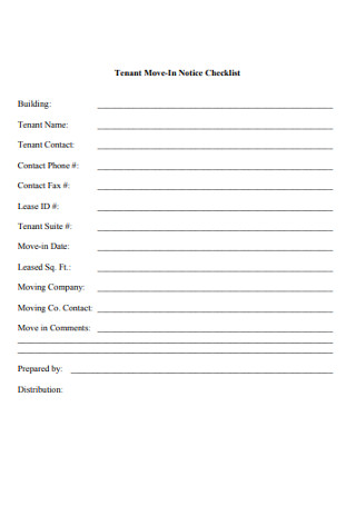 Basic Tenant Move In Notice Checklist