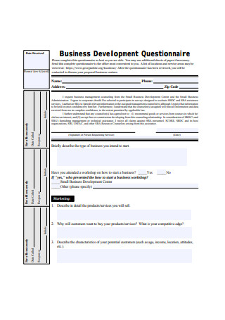 Business Development Questionnaire