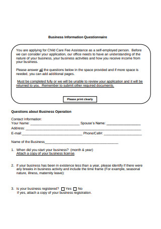 Business Information Questionnaires