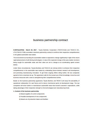 Business Partnership Contract Example