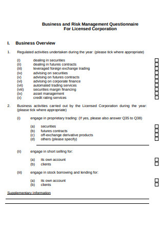 Business and Risk Management Questionnaire