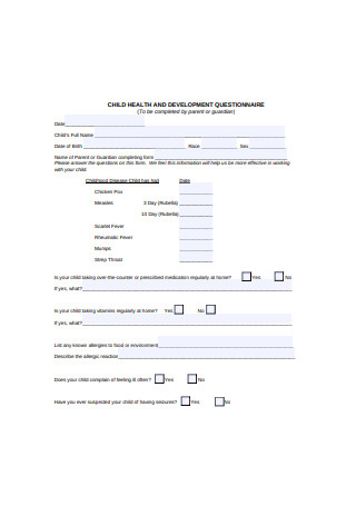 Child Health and Development Questionnaire