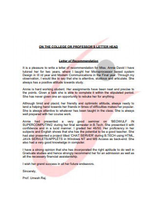 Recommendation Letter For Graduate Student From Professor from images.sample.net