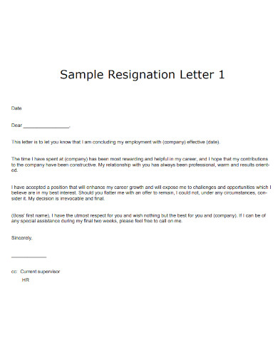 Company EmployeeResignation Letter
