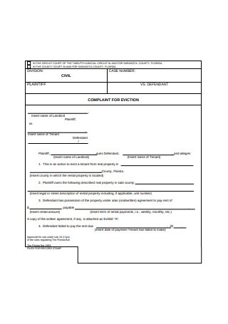 Complaint Form for Eviction