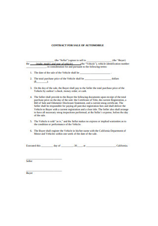 Contract for Sale of Automobile