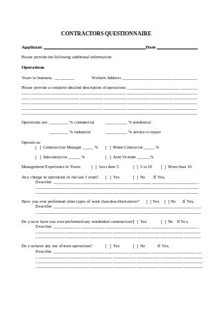 Contractors Questionnaire