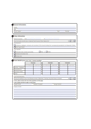 Corporate Travel Insurance Proposal Form Example