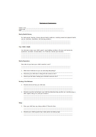 Development Questionnaire Example