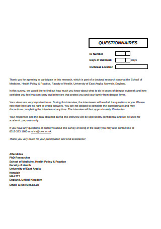 Doctoral Research Study Questionnaires
